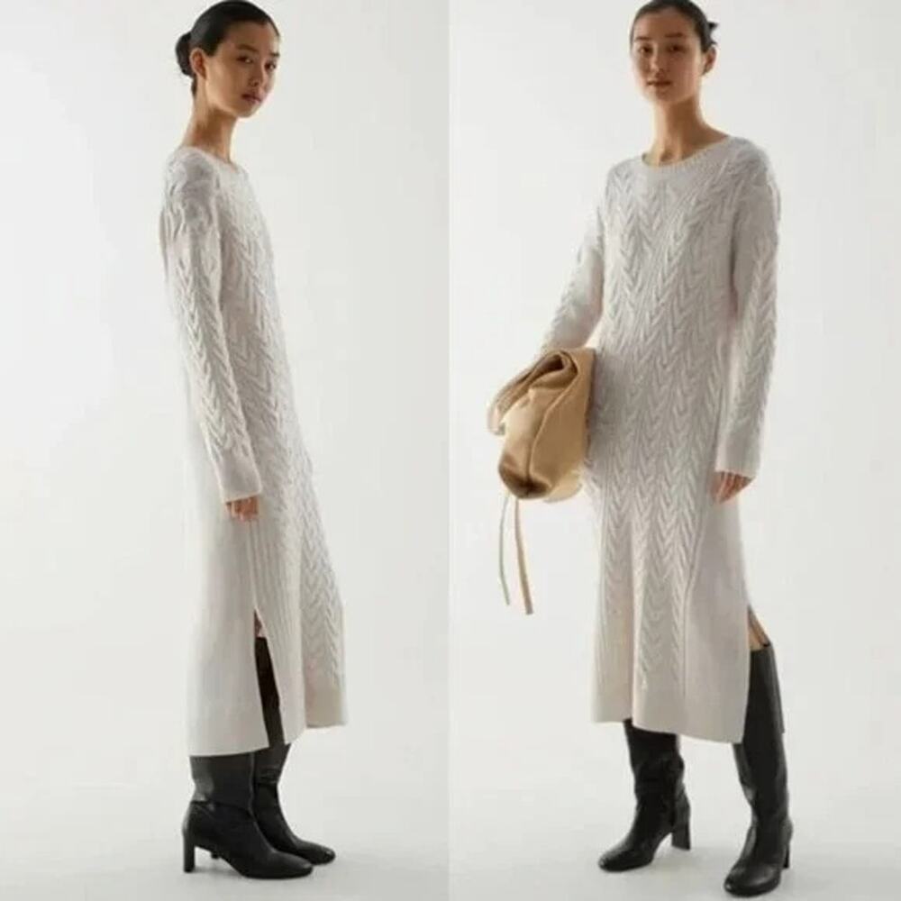 COS Merino-Yak Wool Mix Cable Knit Midi Dress